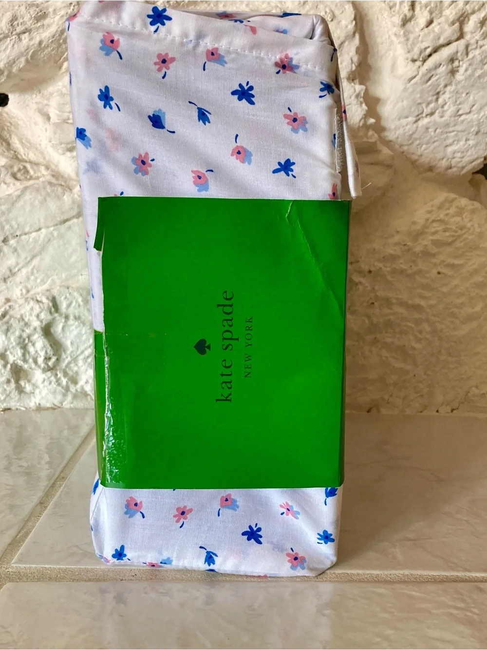 NEW Kate Spade Queen Size Sheets, White with Pink and Blue Floral Pattern